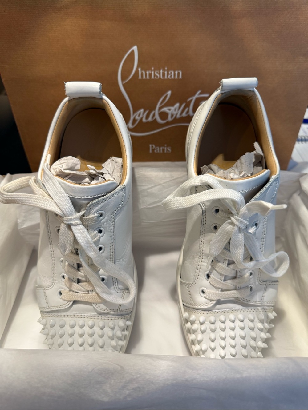 Christian Louboutin White Men’s Spike-Toe Sneakers